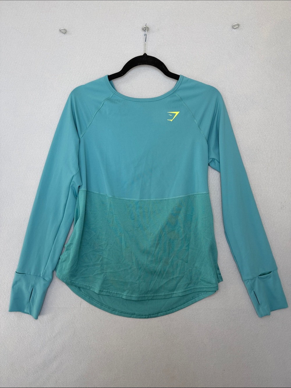 Gymshark Teal Long-Sleeve Active Top with Mesh Lower Panel